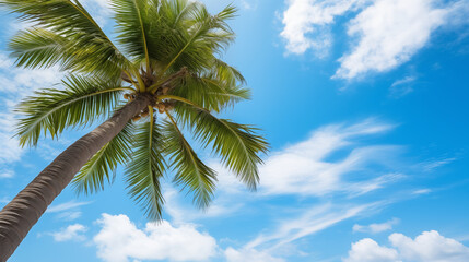 Fototapeta na wymiar Coconut tree on blue sky with white cloud. Summer and vacation time.