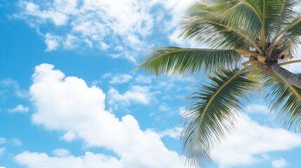 Fototapeta na wymiar Coconut tree on blue sky with white cloud. Summer and vacation time.