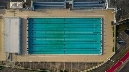 Empty olympic pool in Salvador, Bahia, Vertical top view