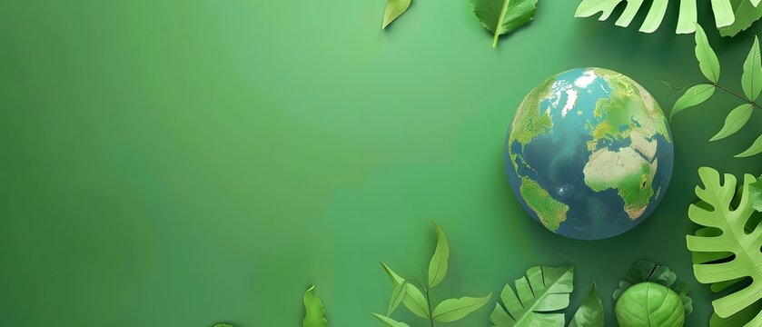3D illustration of planet earth on the grass, earth day concept symbol with copy space