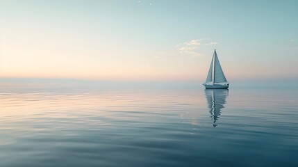 Serene Sailboat on Calm Ocean at Twilight
