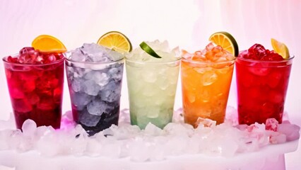 Set of various cocktails with on white background