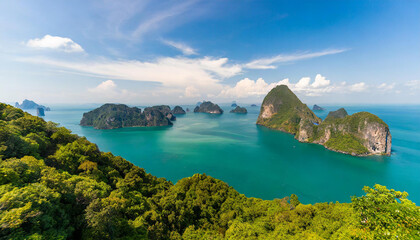 Stunning aerial landscape view above beautiful archipelago Ang thong Islands National Marine Park - obrazy, fototapety, plakaty