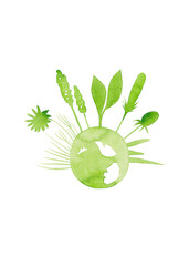 Lovely earth day, great design for any purpose. Isolated silhouette illustration in light green watercolor. Planet Earth. World Environment Day