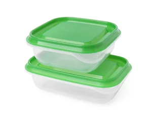 Tuinposter Empty plastic containers on white background. Food storage © New Africa