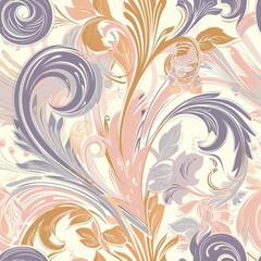 Fototapeta na wymiar Art Nouveau style swirls and floral motifs in a pastel color, seamless