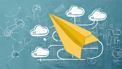 Yellow paper plane and business process, Workflow, Flowchart, Process Concept