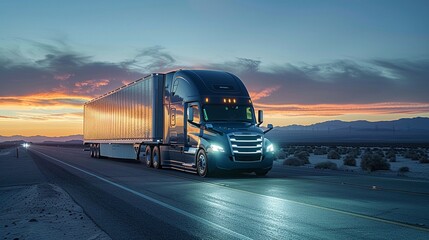 Document an autonomous truck transporting goods on a long-haul route