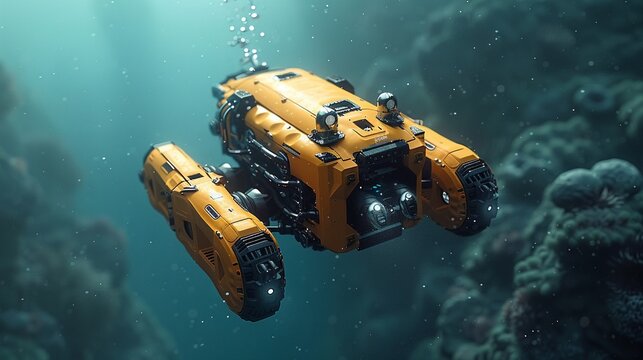 Showcase an underwater robot exploring the depths of the ocean