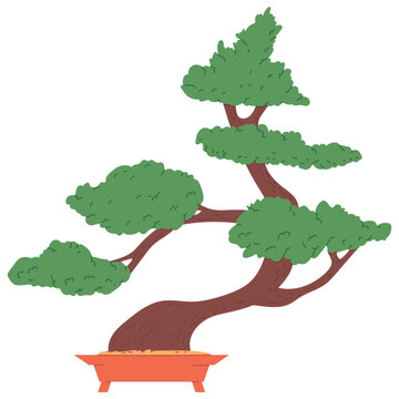 Bonsai tree in pot vector cartoon illustration isolated on a white background.