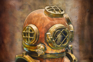 Retro styled image of an authentic 1941 US Navy diving helmet - 780656959
