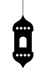 Moroccan candlestick. Silhouette. Vector illustration. Dark lantern sconce hanging. Outline on isolated background. The lamp is decorated with rhombus through which light is diffused. 