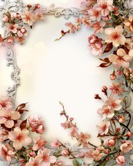 Cherry Blossoms, A delicate frame of pink cherry blossoms, symbolizing the ephemeral beauty of spring , Floral Borders and Frame Illustrations