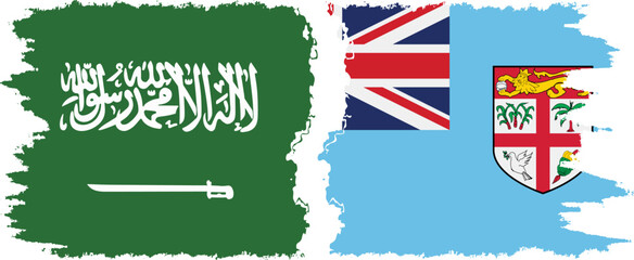 Fiji and Saudi Arabia grunge flags connection vector