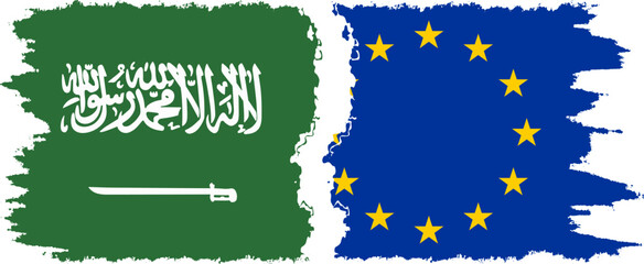 EU and Saudi Arabia grunge flags connection vector