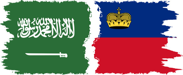 Liechtenstein and Saudi Arabia grunge flags connection vector
