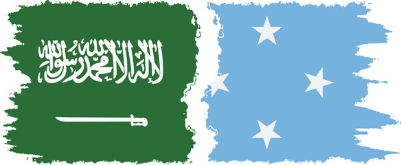 Federated States of Micronesia and Saudi Arabia grunge flags connection v - obrazy, fototapety, plakaty