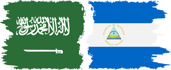 Nicaragua and Saudi Arabia grunge flags connection vector