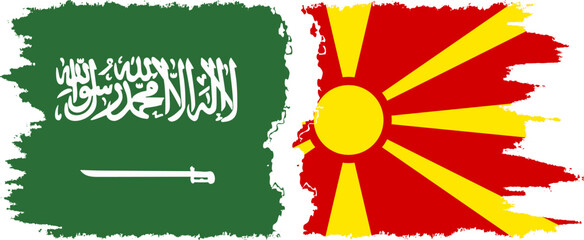 Northern Macedonia and Saudi Arabia grunge flags connection vector - obrazy, fototapety, plakaty