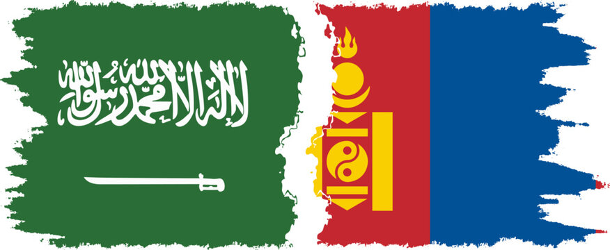 Mongolia and Saudi Arabia grunge flags connection vector