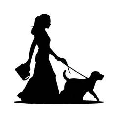 Silhouette of people and dog. illustration.
