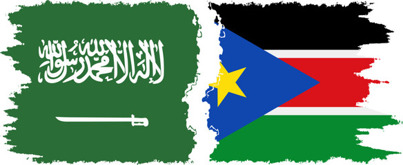 South Sudan and Saudi Arabia grunge flags connection vector