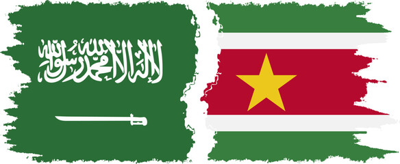 Suriname and Saudi Arabia grunge flags connection vector