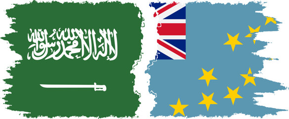 Tuvalu and Saudi Arabia grunge flags connection vector
