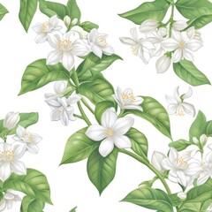 Jasmine flower draw background, seamless pattern