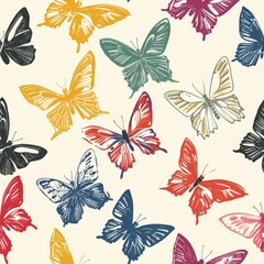 Fototapeta premium Butterfly on a light background. Colorful seamless pattern.