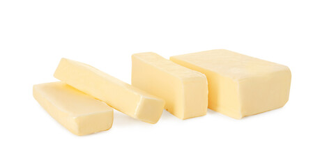 Slices of tasty butter isolated on white