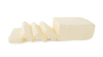 Slices of tasty butter isolated on white