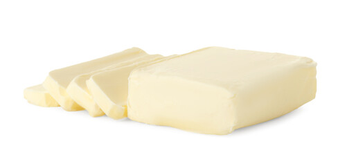 Slices of tasty butter isolated on white