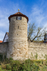 Round Hospital Tower in the surrounding city walls of Muhlhausen, Germany