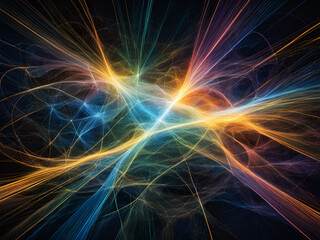 An abstract scene depicting a pulsating network of light and energy Lines of varying thickness and color intertwine, Background image of tablecloth and wallpaper