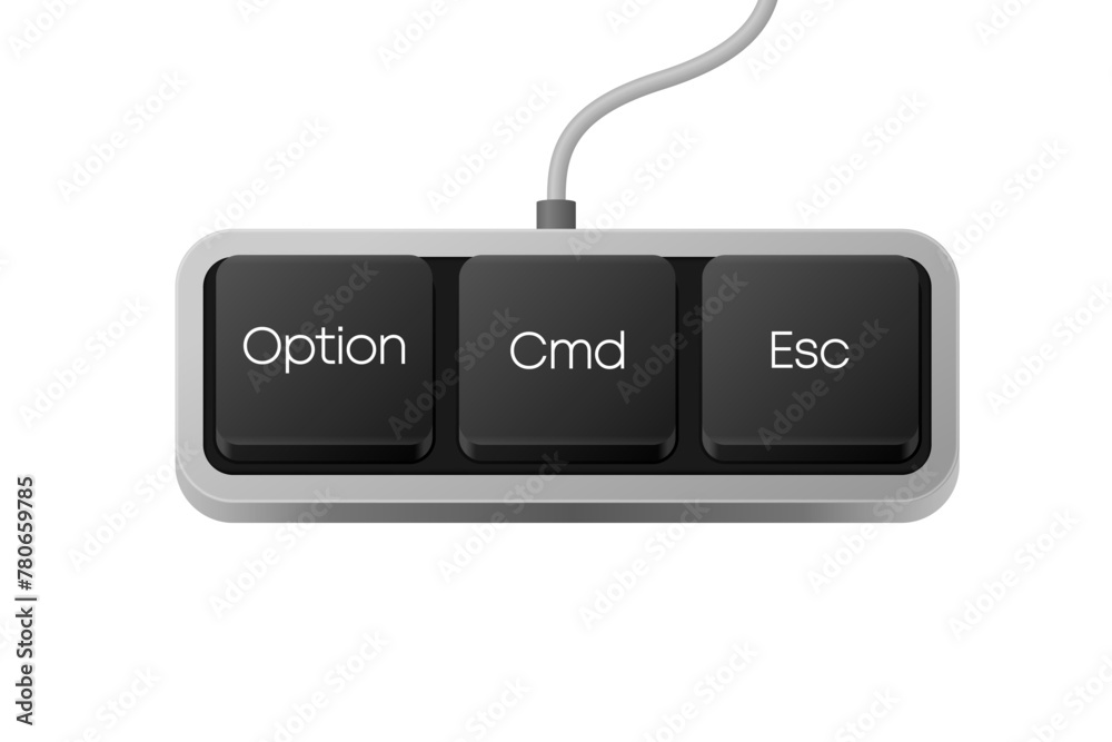 Poster option cmd esc button combination. computer keyboard. word on pc computer keyboard. vector illustrat