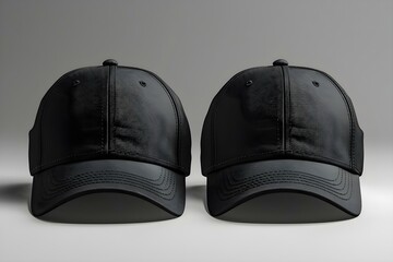 Mockup of a black baseball cap shown from the front and back perspectives. Concept Clothing, Fashion, Accessories, Photography, Mockup