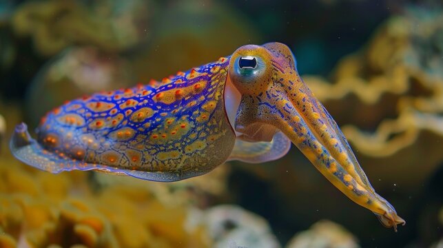 Colorful cuttlefish with a distinctive pattern on its back, AI Generative.