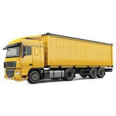 yellow truck with cargo container isolated on transparent background