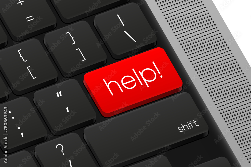 Poster help button. computer keyboard. word on pc computer keyboard. vector illustration.
