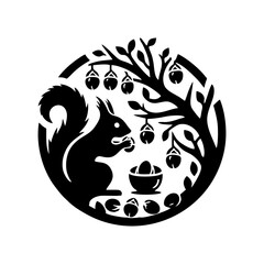 Squirrel logo vector. Squirrel with acorn vector silhouette icon on white background