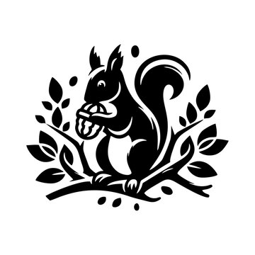recommend clip art: Squirrel logo vector. Squirrel with acorn vector silhouette icon on white background