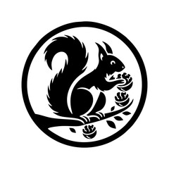 Squirrel logo vector. Squirrel with acorn vector silhouette icon on white background