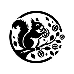 Squirrel logo vector. Squirrel with acorn vector silhouette icon on white background
