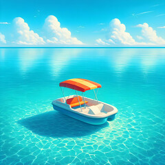 boat on the beach with Clear water, beautiful sea and clear blue sky