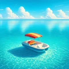 Crédence de cuisine en verre imprimé Turquoise boat on the beach with Clear water, beautiful sea and clear blue sky