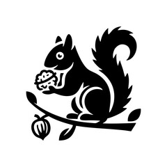 Squirrel logo vector. Squirrel with acorn vector silhouette icon on white background