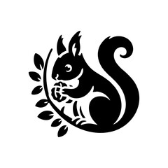Squirrel logo vector. Squirrel with acorn vector silhouette icon on white background