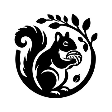 recommend clip art: Squirrel logo vector. Squirrel with acorn vector silhouette icon on white background