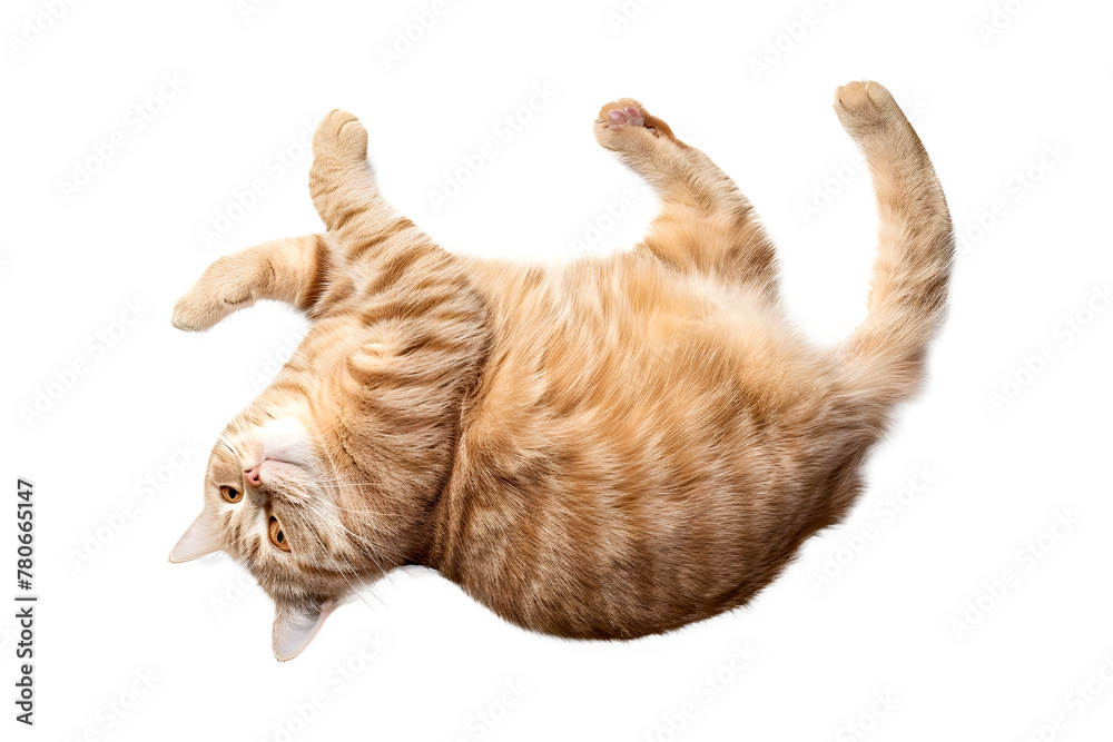 Wall mural top view red kitten cat lying isolated on white